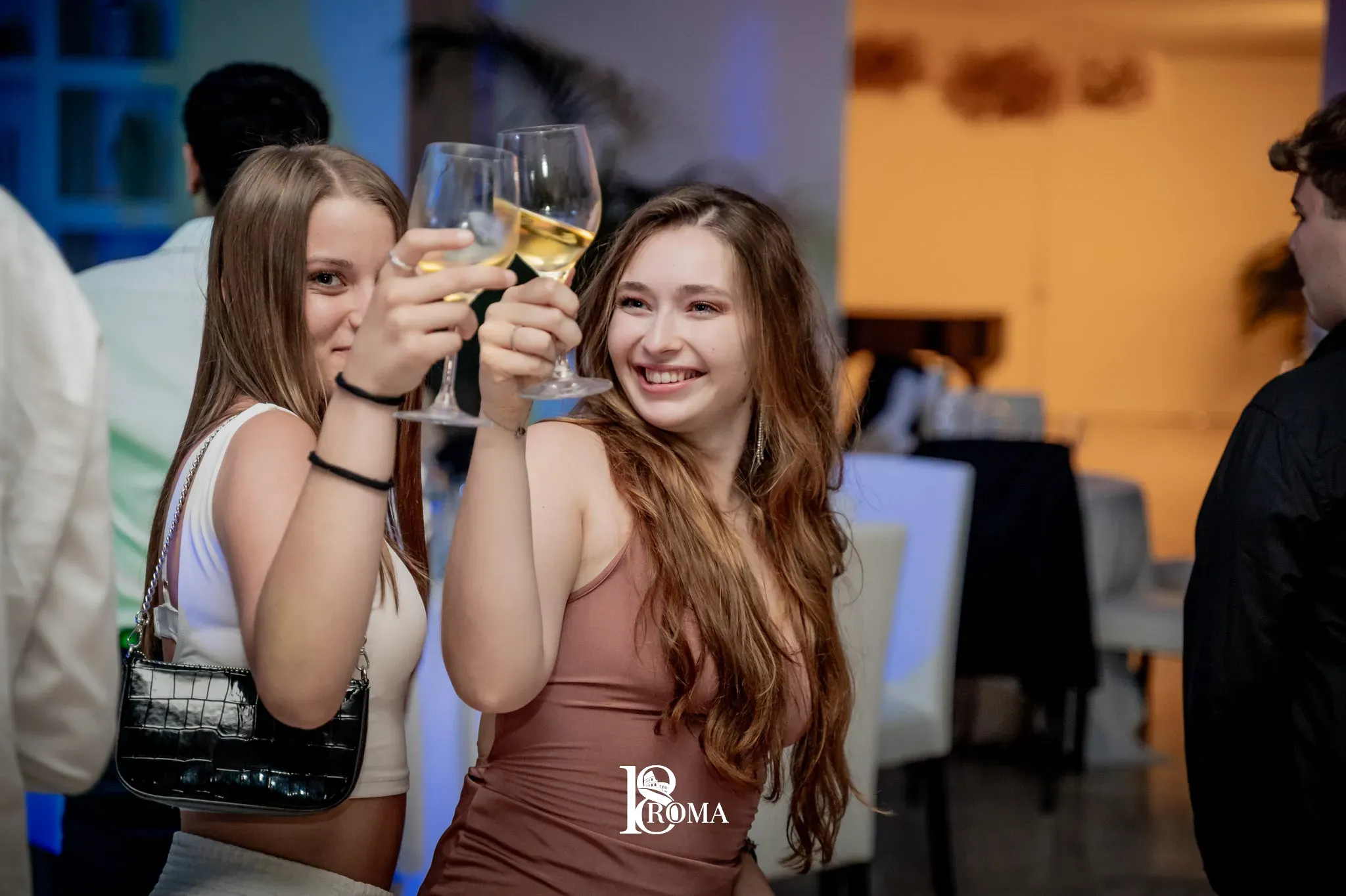 Ragazze che brindano con i calici durante la serata